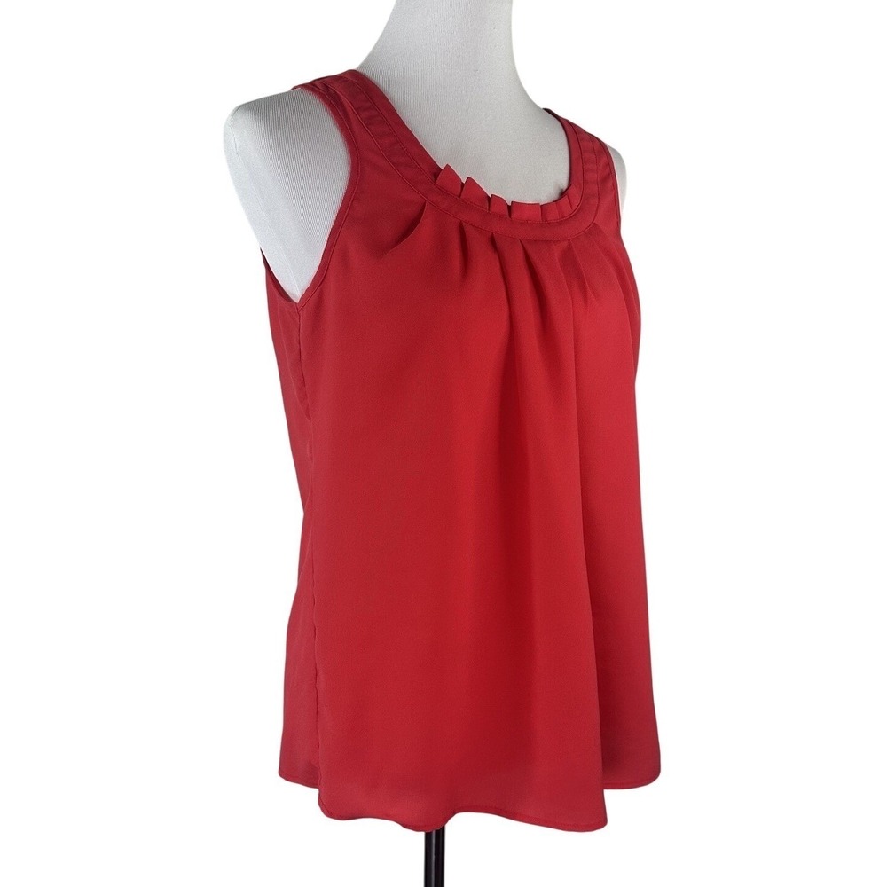 Spense Sleeveless Tank Top Blouse Pleated Gathered Round Neckline Red Women's L‎